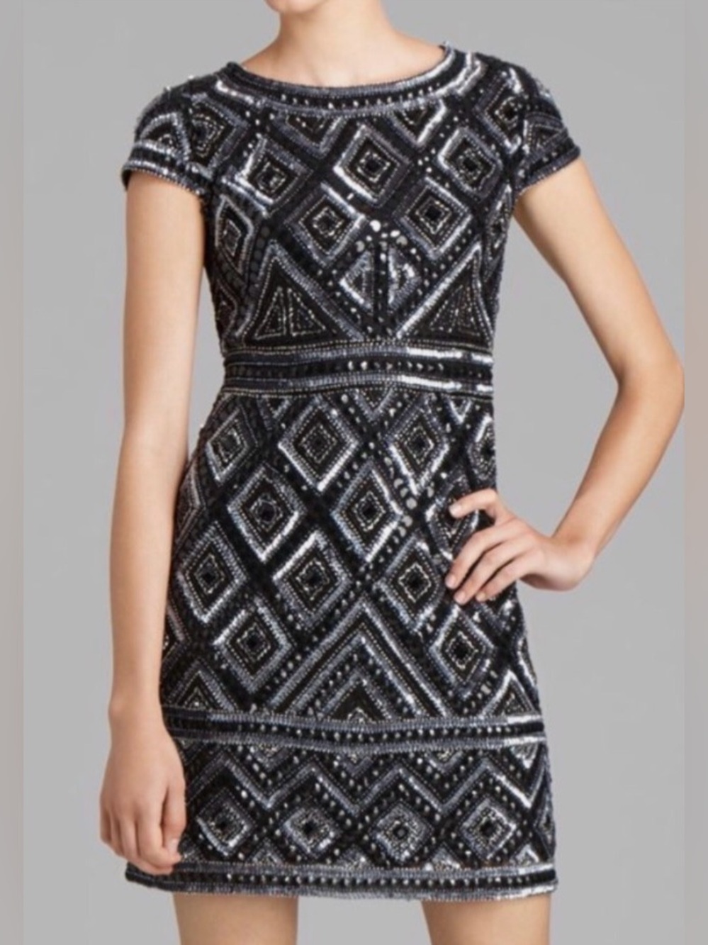 Adrianna Papell Gunmetal Beaded Dress - Picture 5 of 10